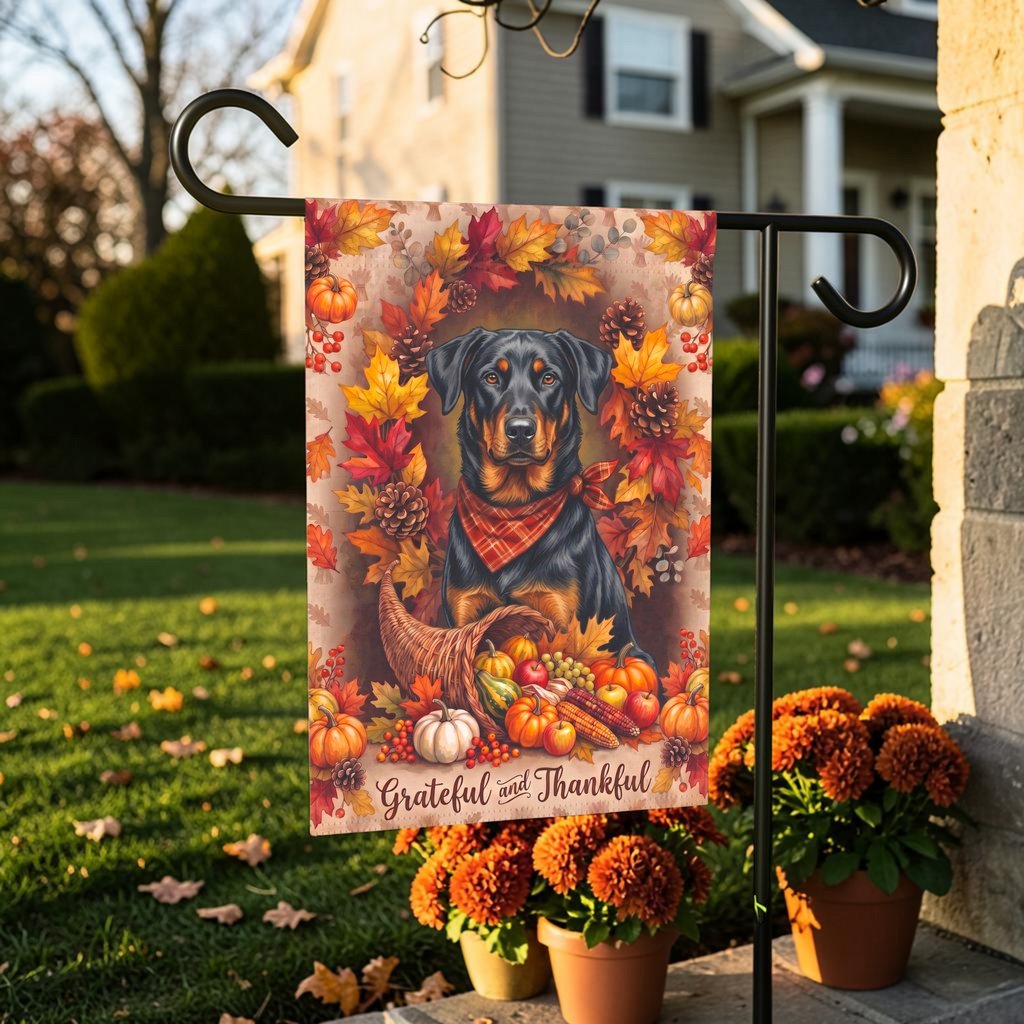 Grateful And Thankful Beauceron Thanksgiving Garden Flag