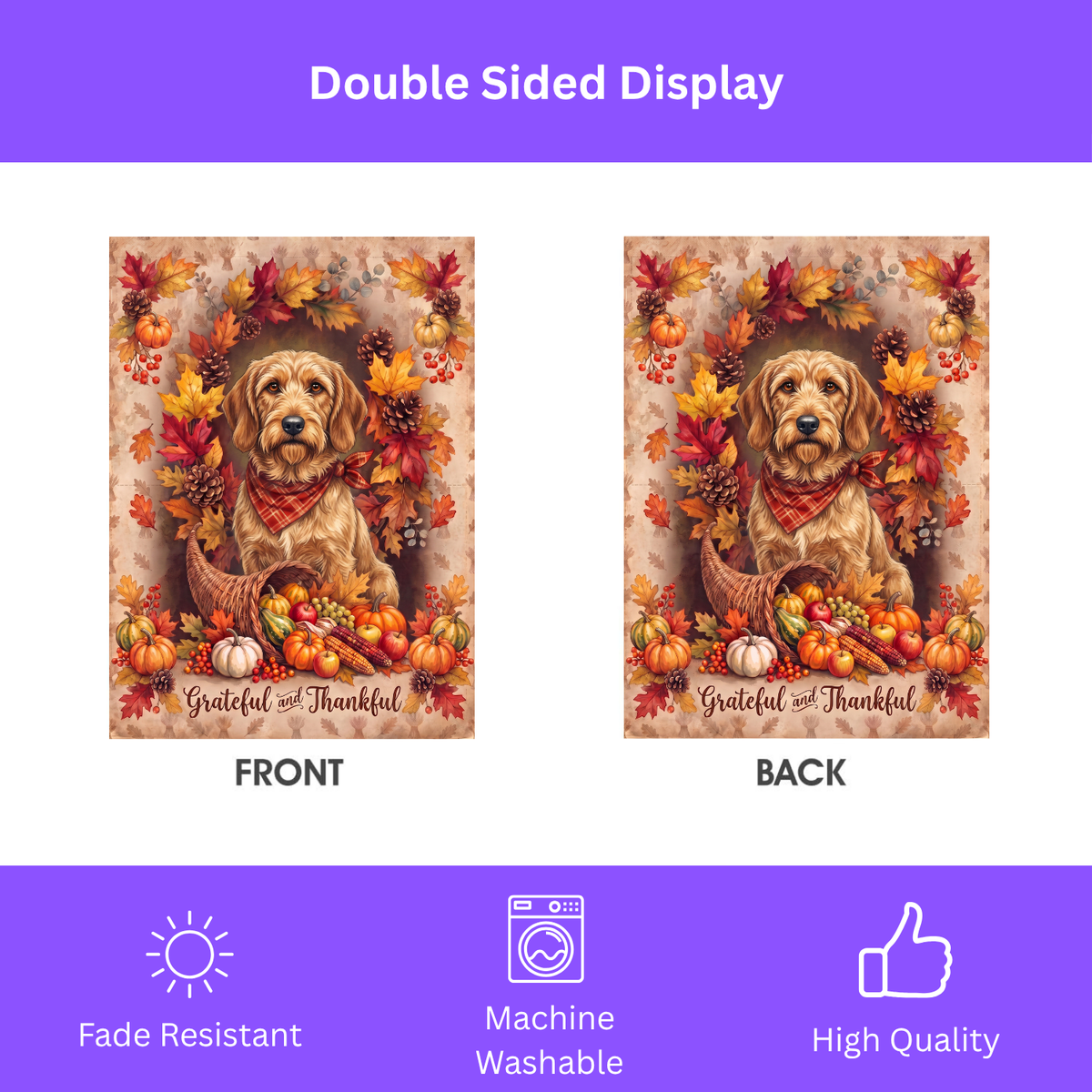 Grateful and Thankful Basset Fauve De Bretagne Thanksgiving Garden Flag