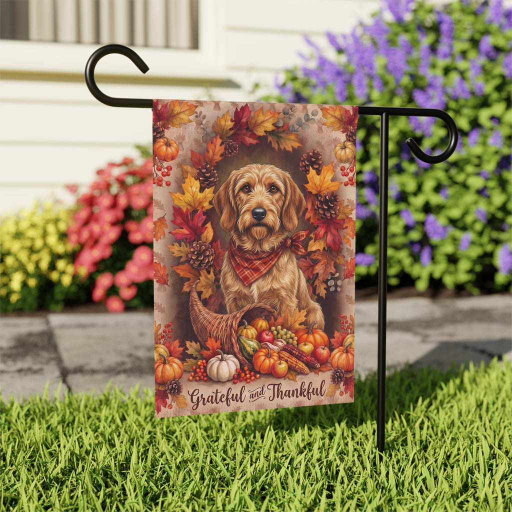 Grateful and Thankful Basset Fauve De Bretagne Thanksgiving Garden Flag