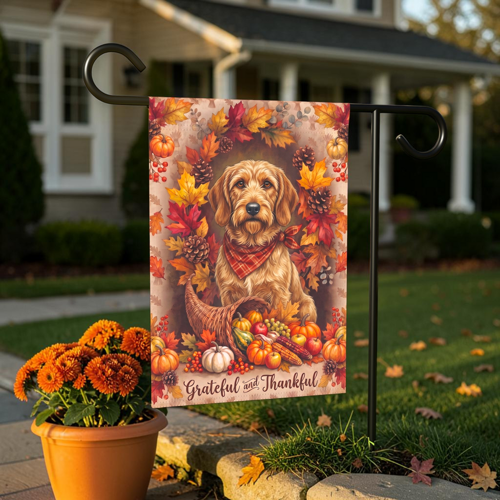 Grateful and Thankful Basset Fauve De Bretagne Thanksgiving Garden Flag