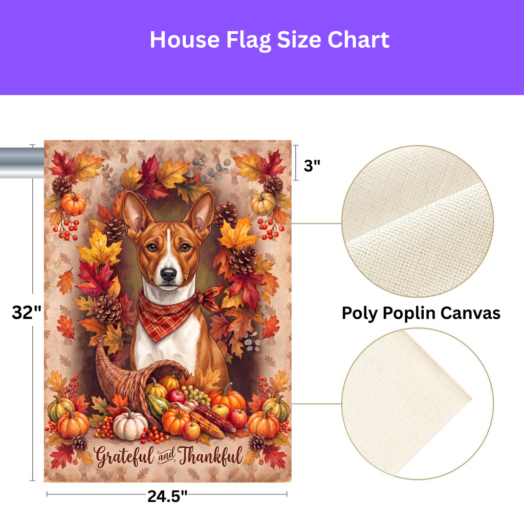 Grateful And Thankful Basenji Thanksgiving Garden Flag