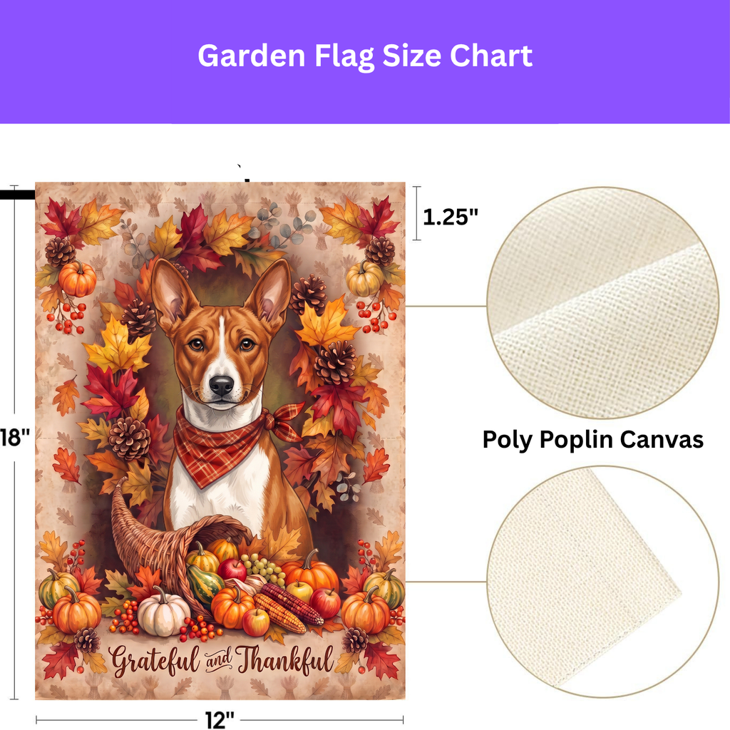 Grateful And Thankful Basenji Thanksgiving Garden Flag
