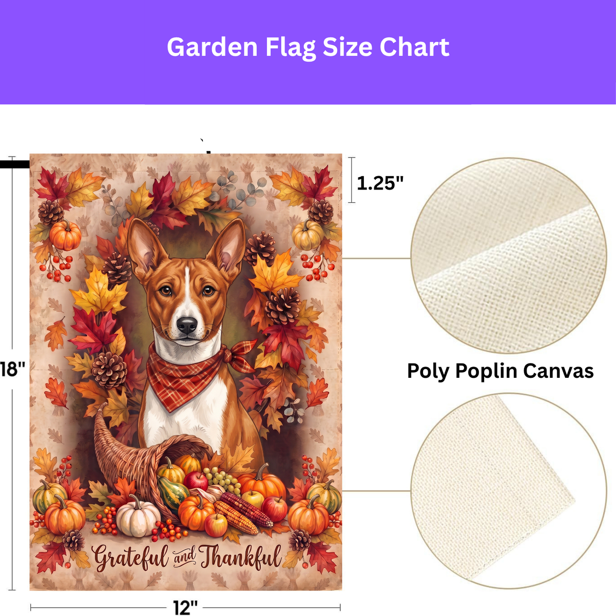 Grateful And Thankful Basenji Thanksgiving Garden Flag