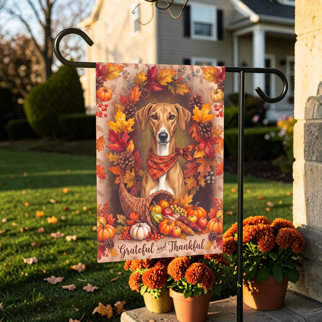 Grateful And Thankful Azawakh Thanksgiving Garden Flag