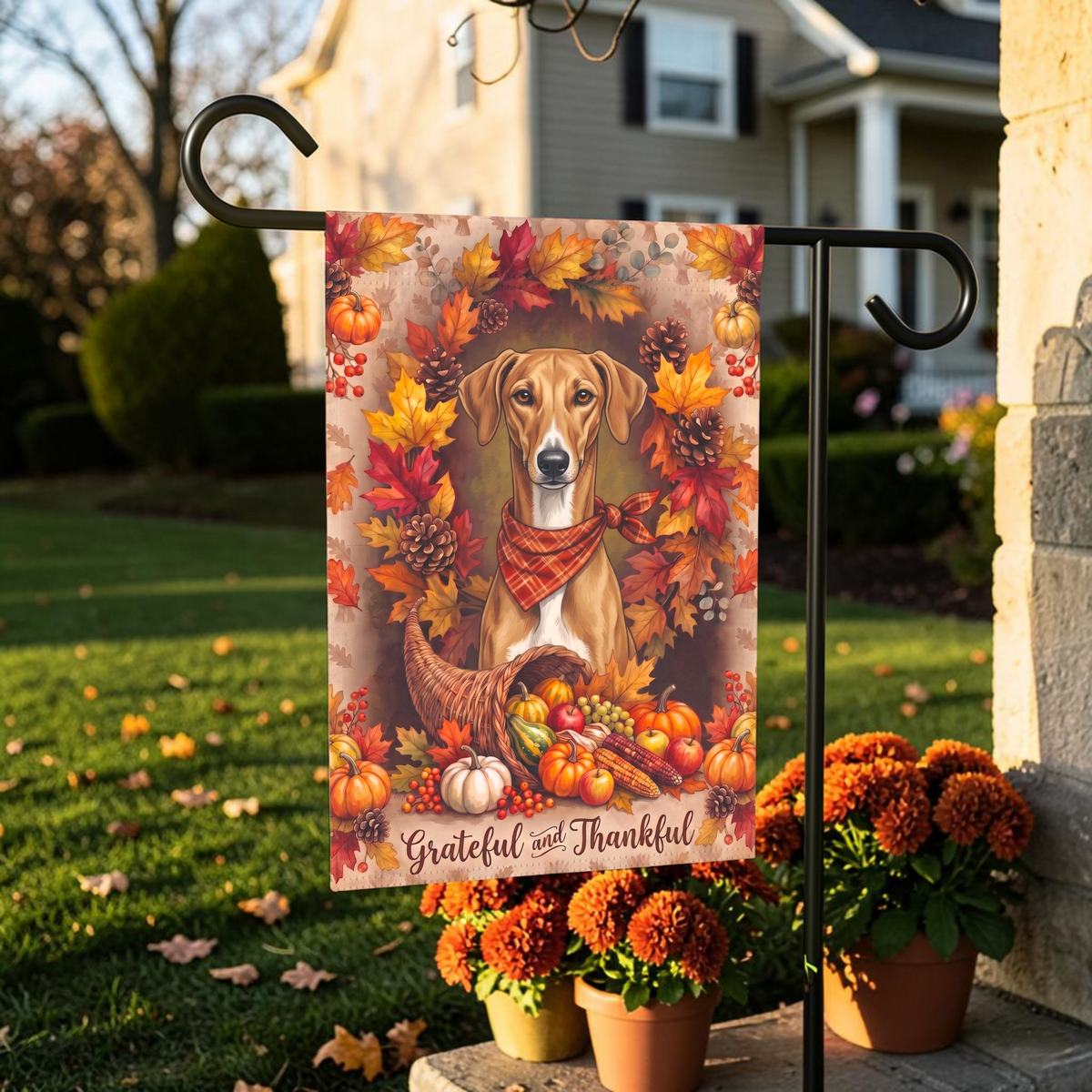 Grateful And Thankful Azawakh Thanksgiving Garden Flag