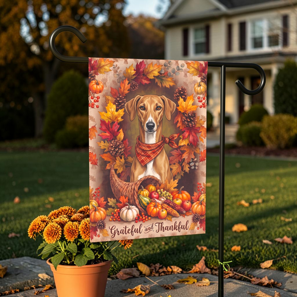 Grateful And Thankful Azawakh Thanksgiving Garden Flag
