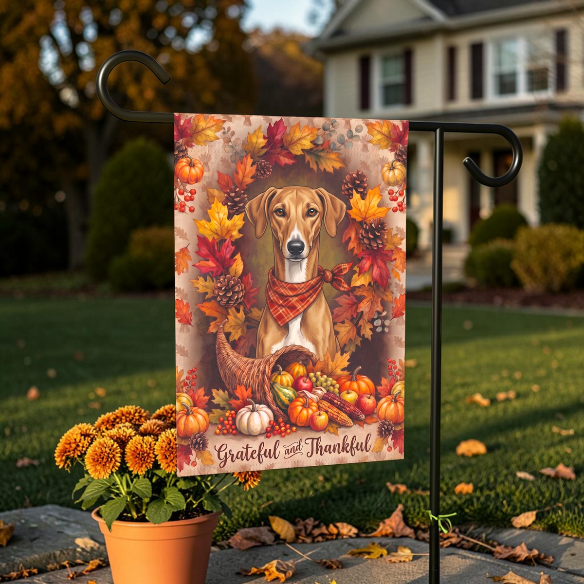 Grateful And Thankful Azawakh Thanksgiving Garden Flag
