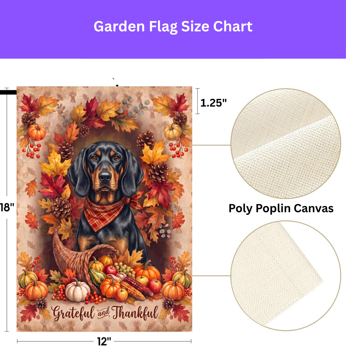 Grateful And Thankful Black And Tan Coonhound Thanksgiving Garden Flag