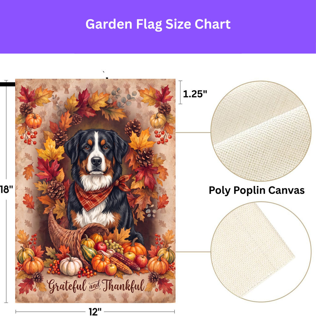Grateful and Thankful Bernese Mountain Dog Thanksgiving Garden Flag