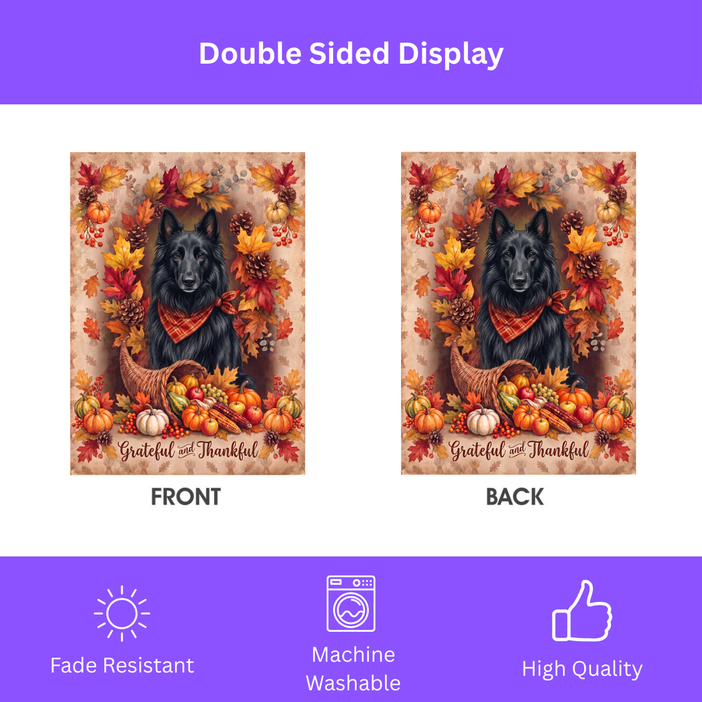 Grateful And Thankful Belgian Sheepdog Thanksgiving Garden Flag
