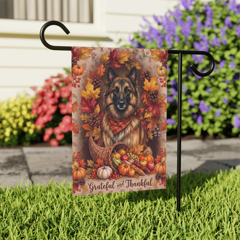 Grateful And Thankful Belgian Tervuren Thanksgiving Garden Flag