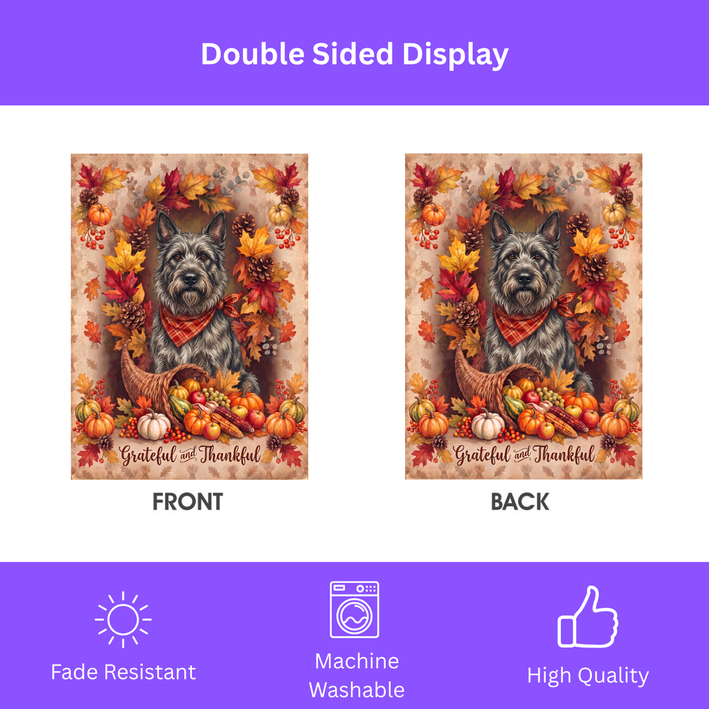 Grateful And Thankful Bouvier Des Ardennes Thanksgiving Garden Flag