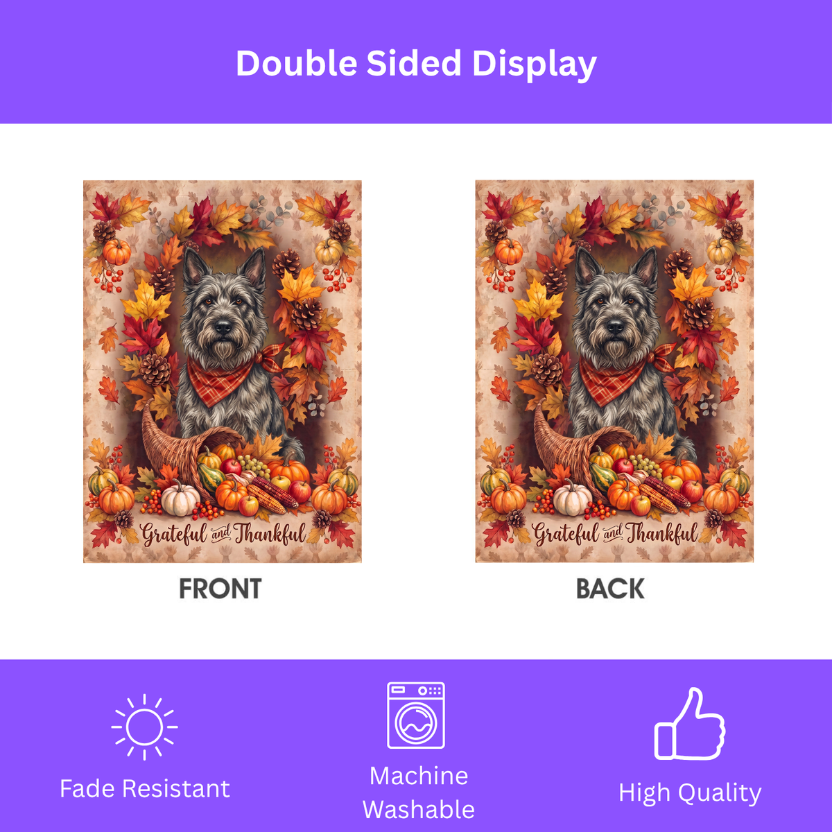 Grateful And Thankful Bouvier Des Ardennes Thanksgiving Garden Flag