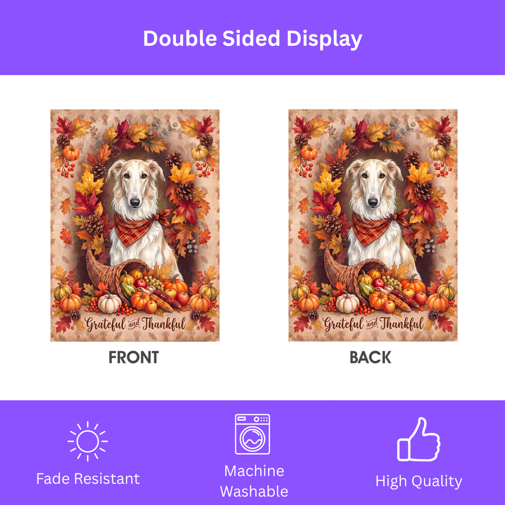 Grateful And Thankful Borzoi Thanksgiving Garden Flag