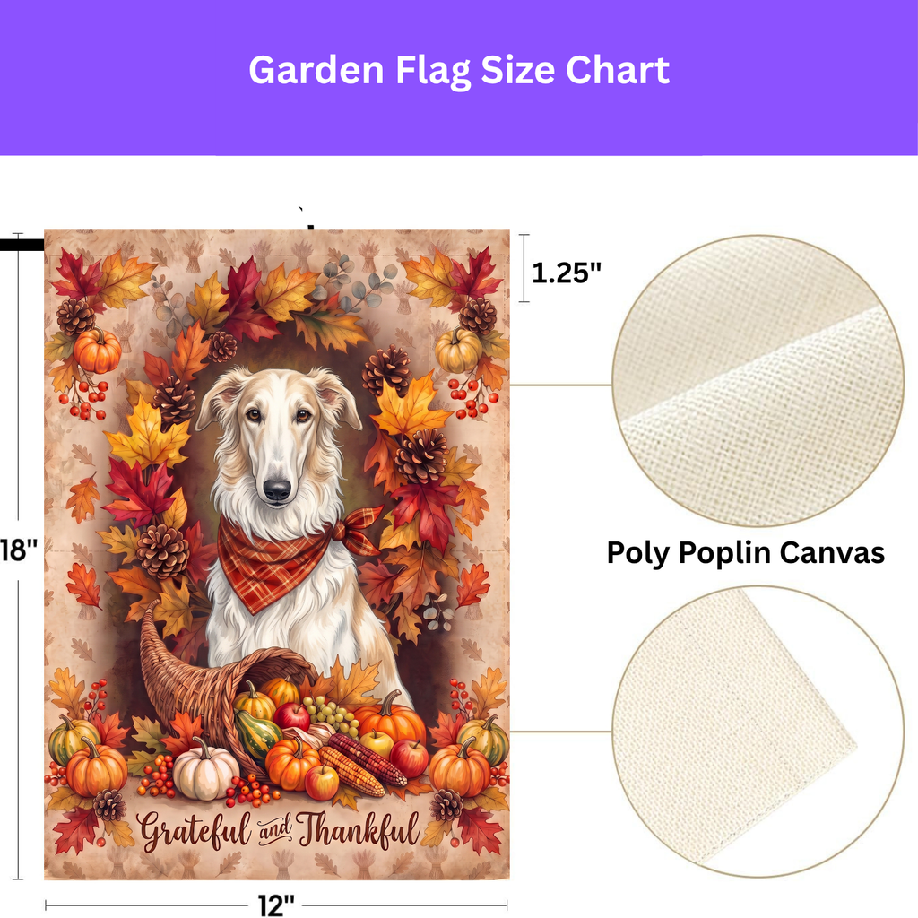 Grateful And Thankful Borzoi Thanksgiving Garden Flag