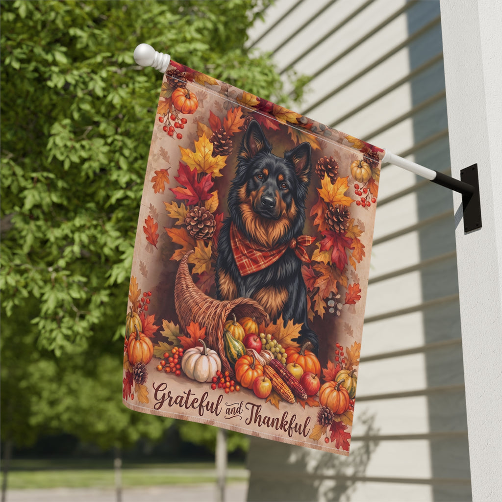 Grateful and Thankful Bohemian Shepherd Thanksgiving Garden Flag