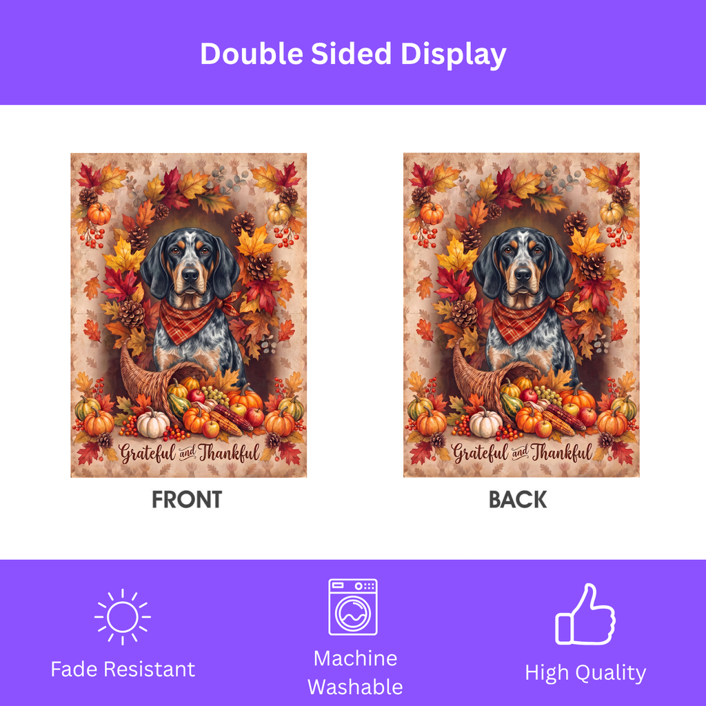 Grateful And Thankful Bluetick Coonhound Thanksgiving Garden Flag