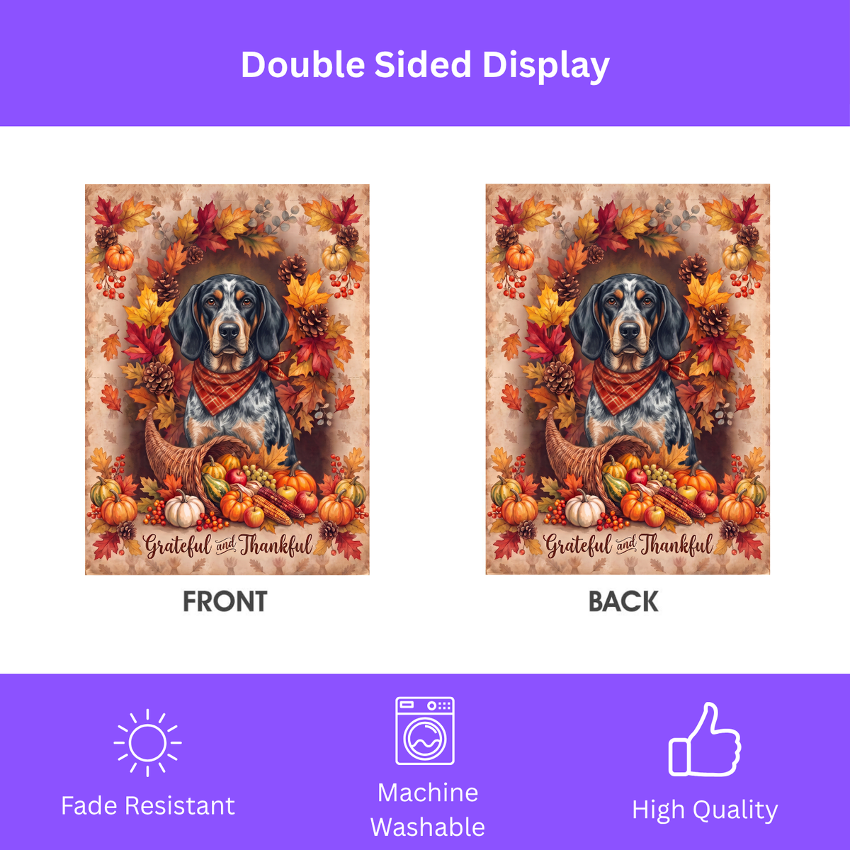 Grateful And Thankful Bluetick Coonhound Thanksgiving Garden Flag