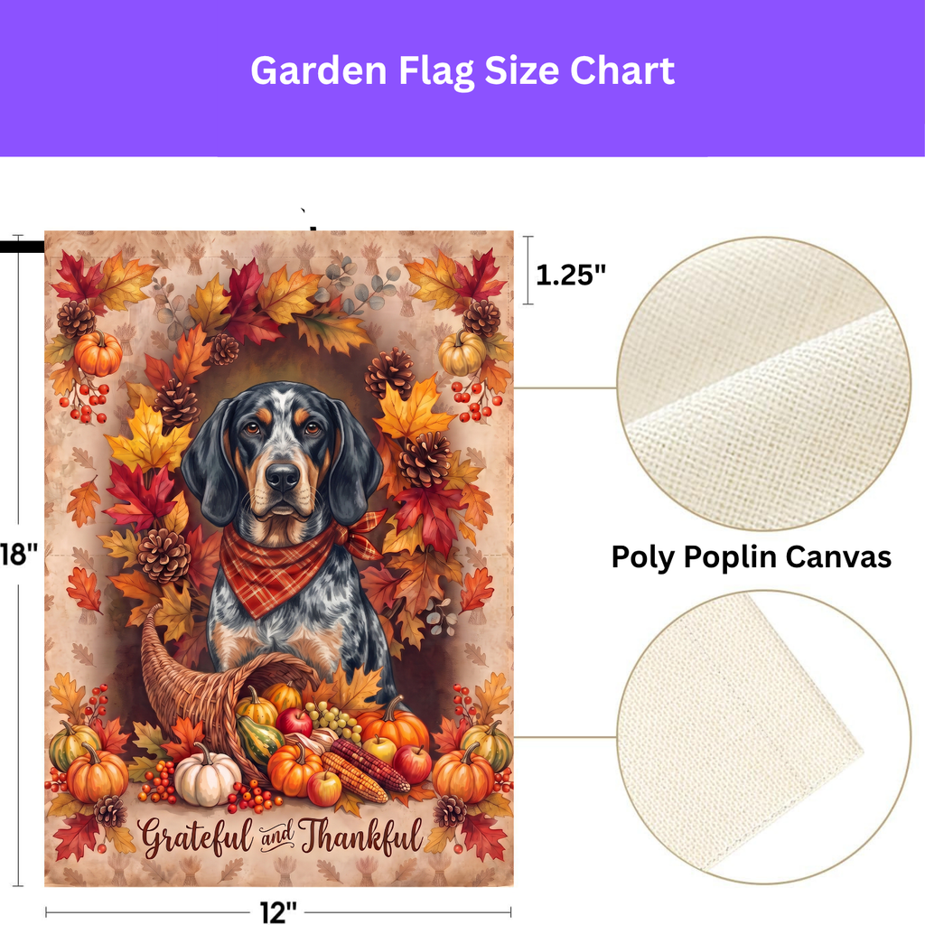 Grateful And Thankful Bluetick Coonhound Thanksgiving Garden Flag