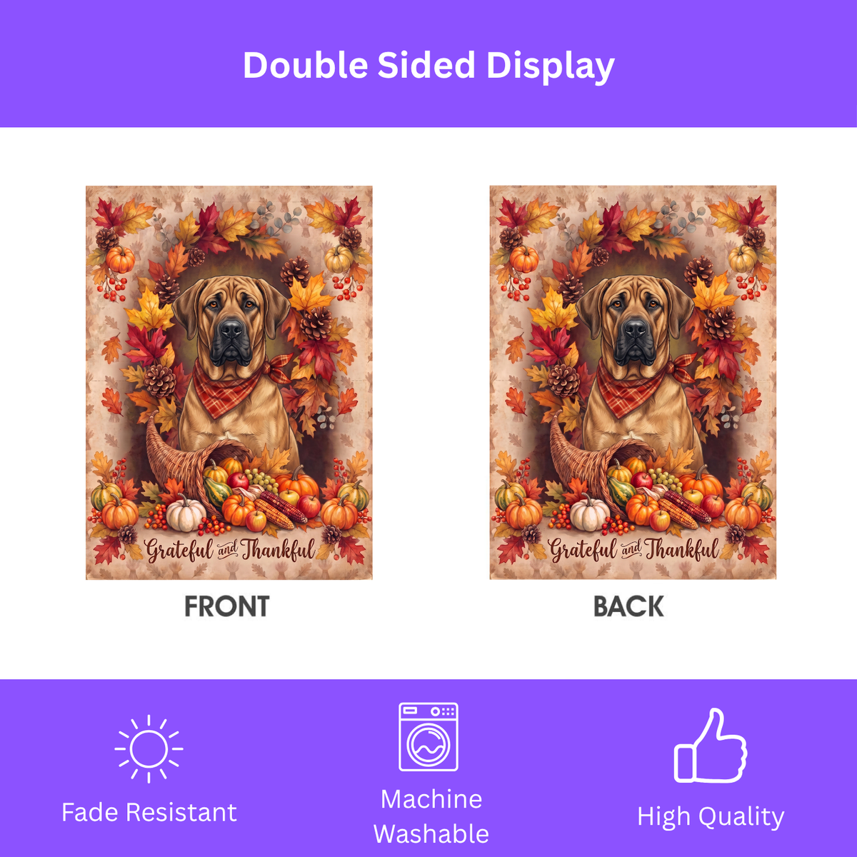 Grateful And Thankful Dog Broholmer Thanksgiving Garden Flag