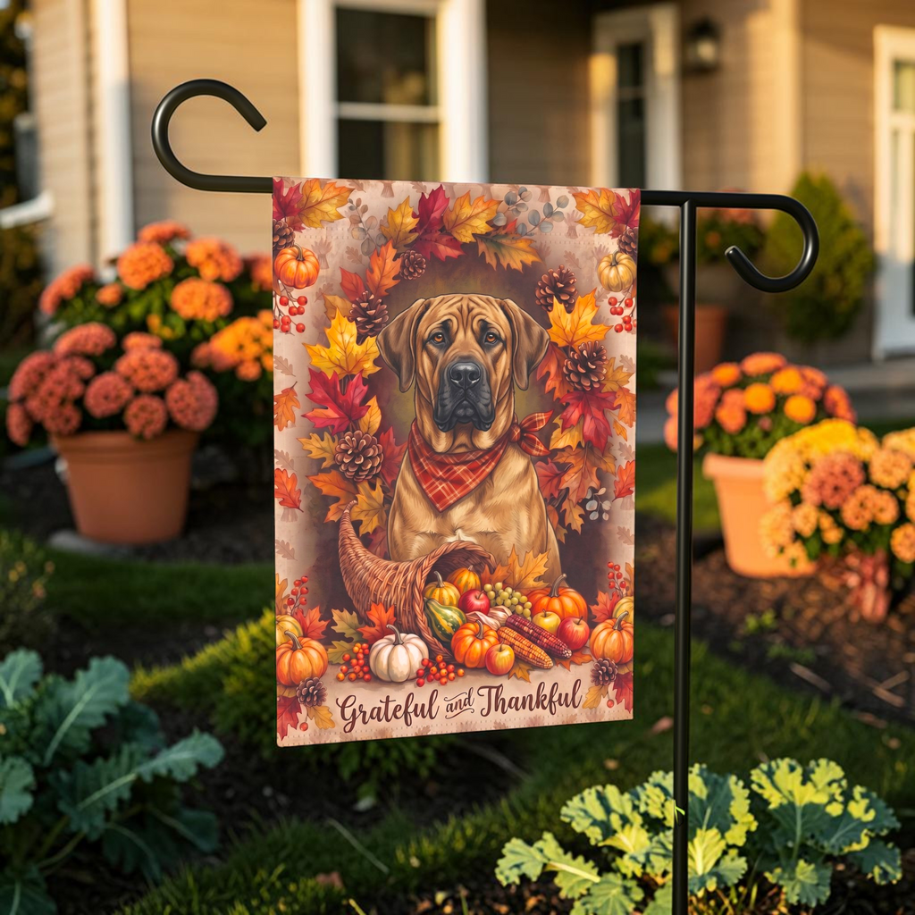 Grateful And Thankful Dog Broholmer Thanksgiving Garden Flag