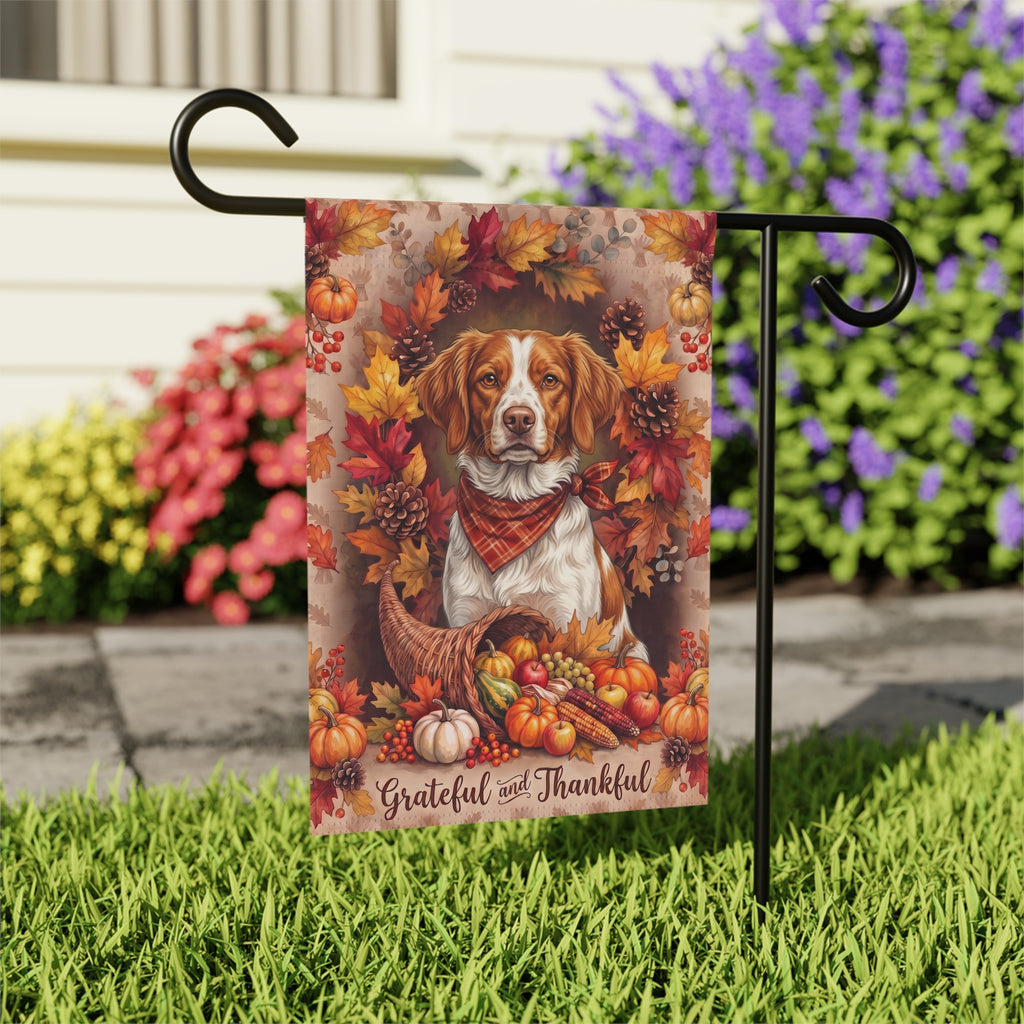 Grateful And Thankful Brittany Thanksgiving Garden Flag