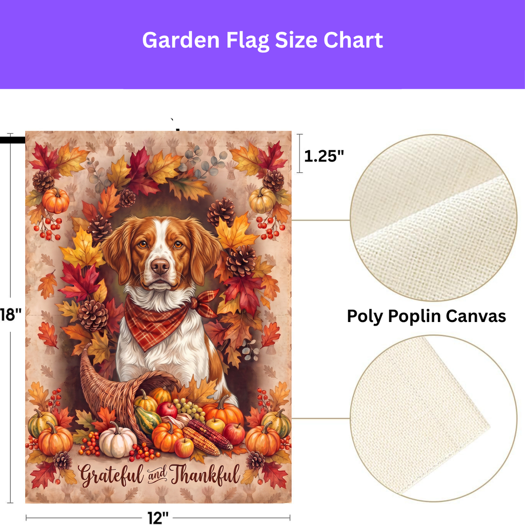 Grateful And Thankful Brittany Thanksgiving Garden Flag