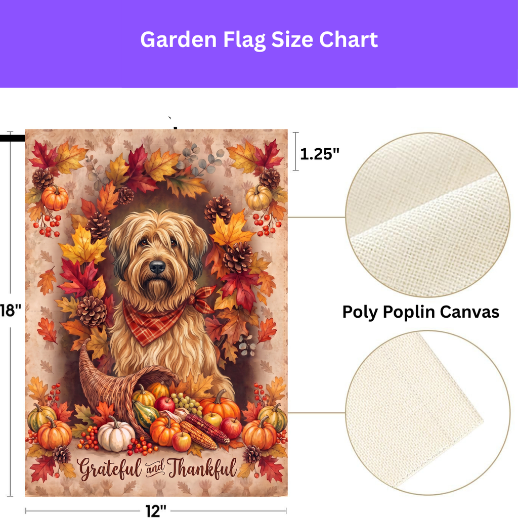 Grateful And Thankful Briard Thanksgiving Garden Flag
