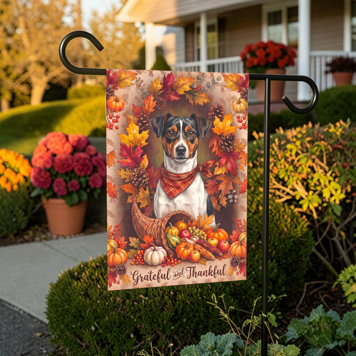 Grateful And Thankful Brazilian Terrier Thanksgiving Garden Flag