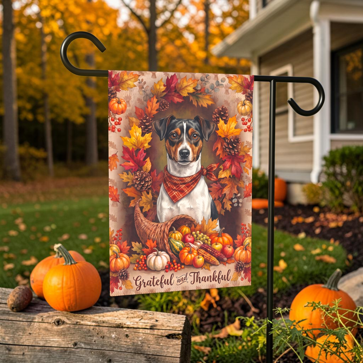 Grateful And Thankful Brazilian Terrier Thanksgiving Garden Flag