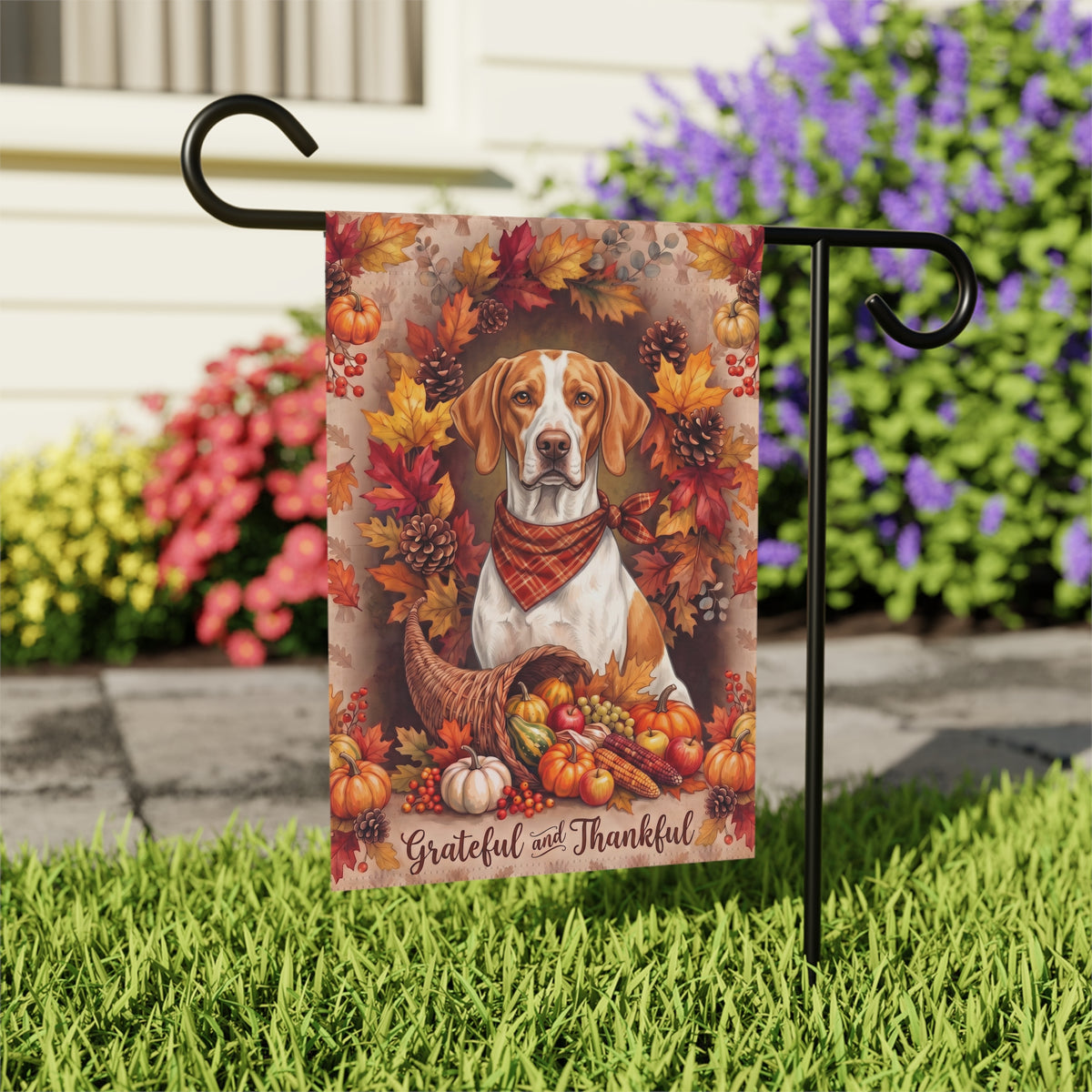 Grateful And Thankful Braque Saint Germain Thanksgiving Garden Flag