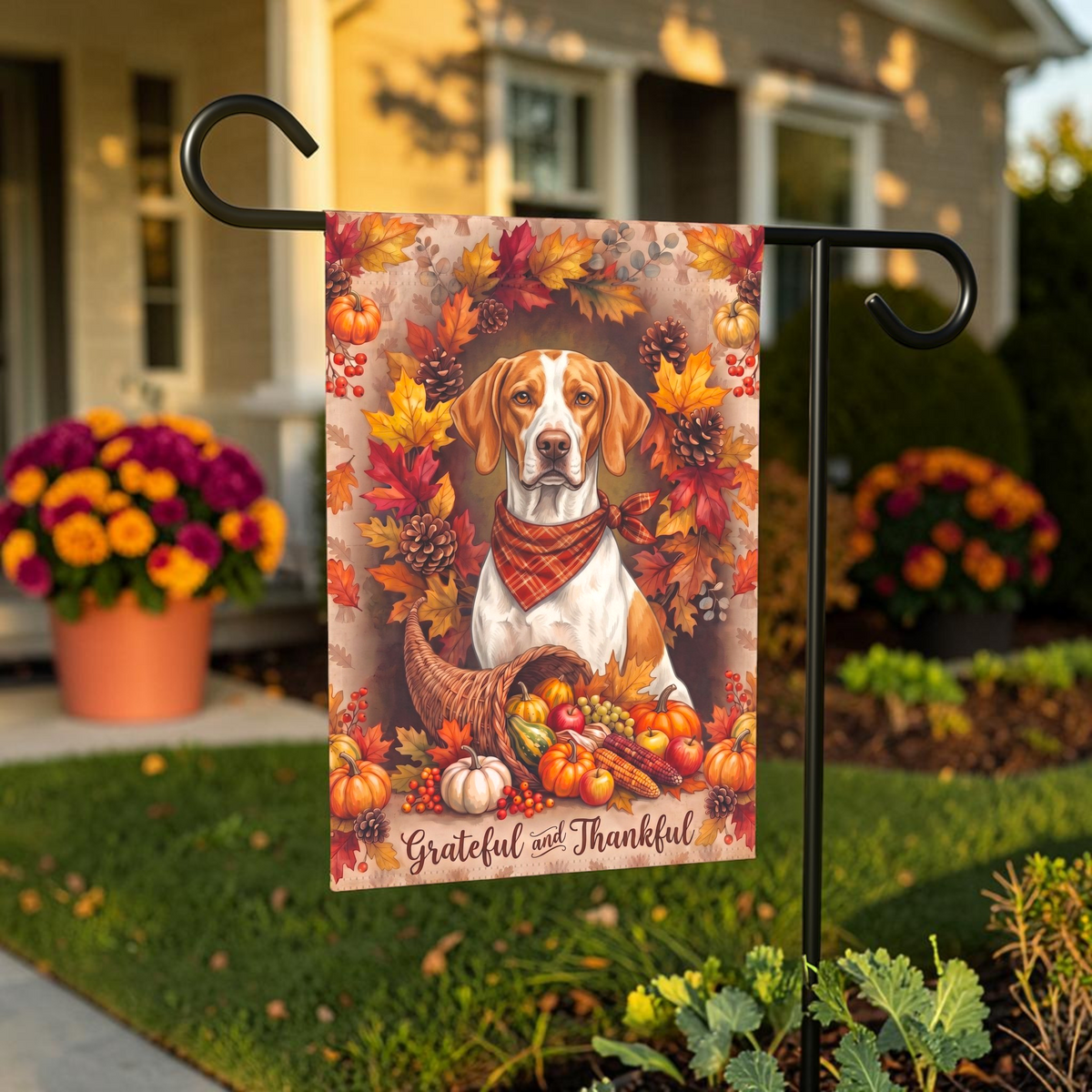 Grateful And Thankful Braque Saint Germain Thanksgiving Garden Flag