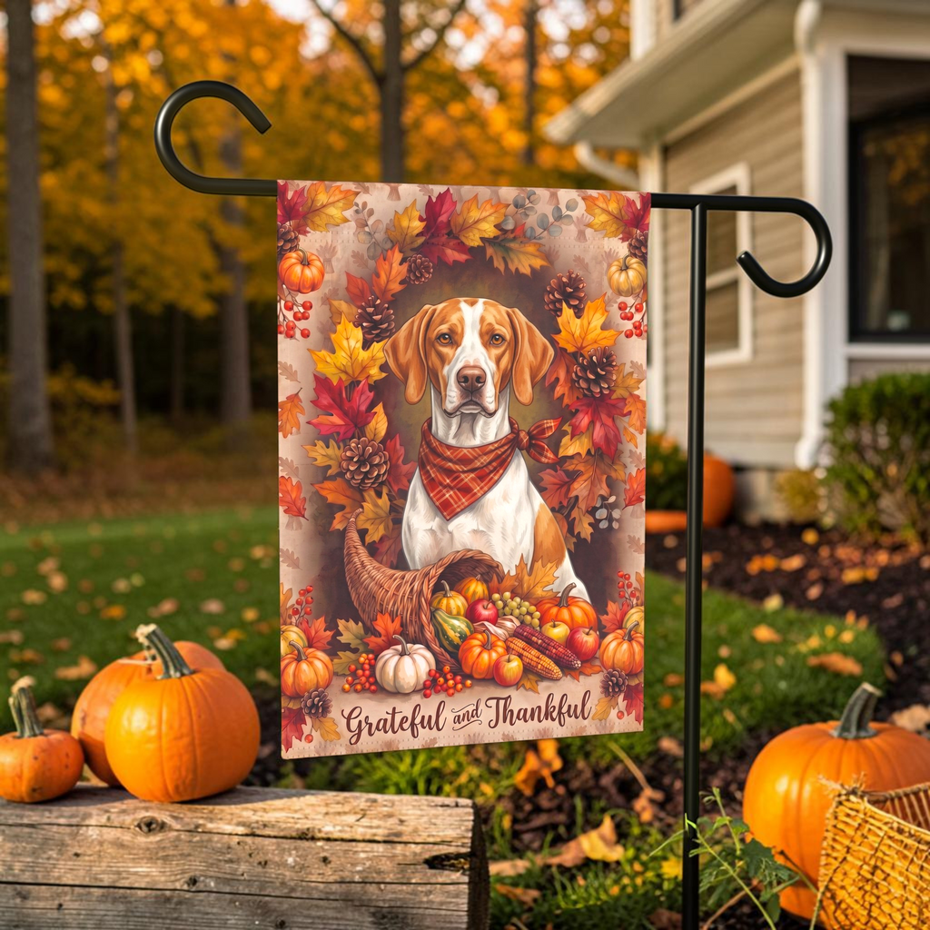 Grateful And Thankful Braque Saint Germain Thanksgiving Garden Flag