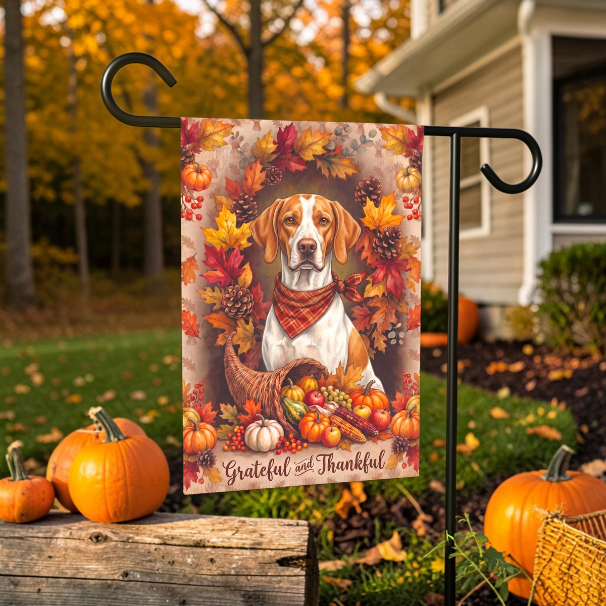 Grateful And Thankful Braque Saint Germain Thanksgiving Garden Flag