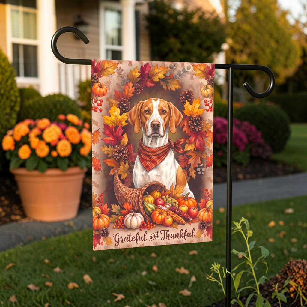Grateful And Thankful Braque Saint Germain Thanksgiving Garden Flag