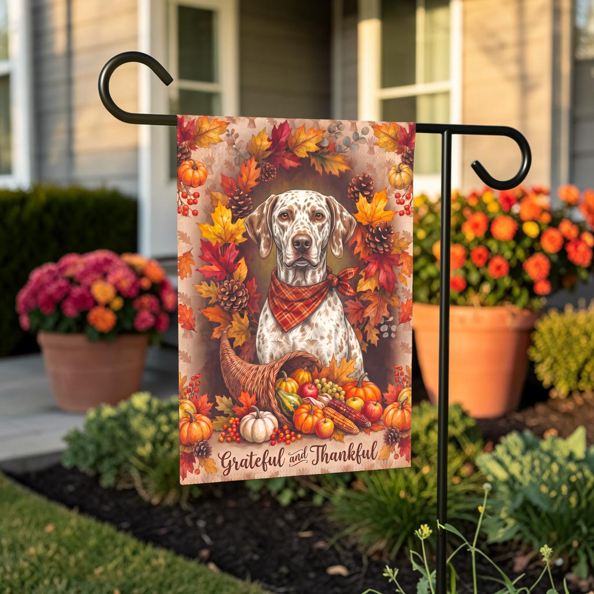 Grateful And Thankful Braque Du Bourbonnais Thanksgiving Garden Flag