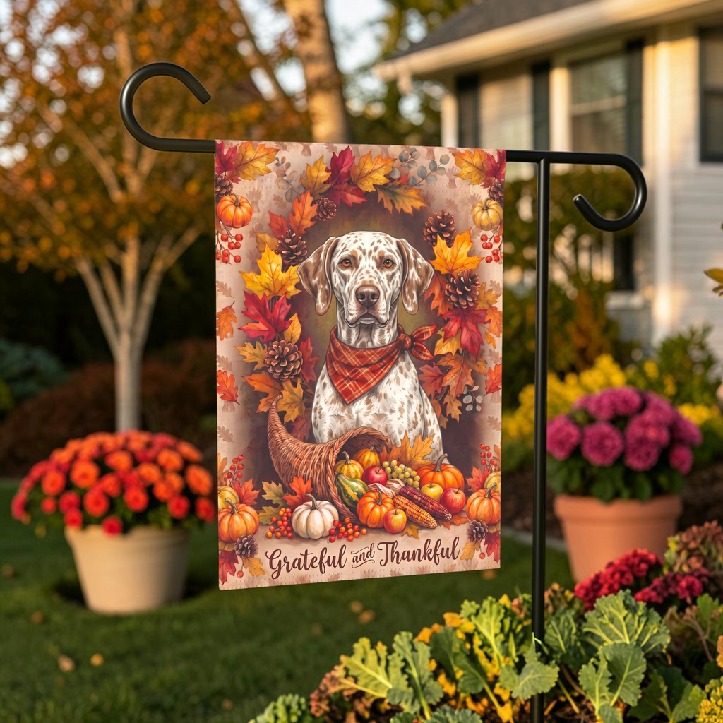 Grateful And Thankful Braque Du Bourbonnais Thanksgiving Garden Flag