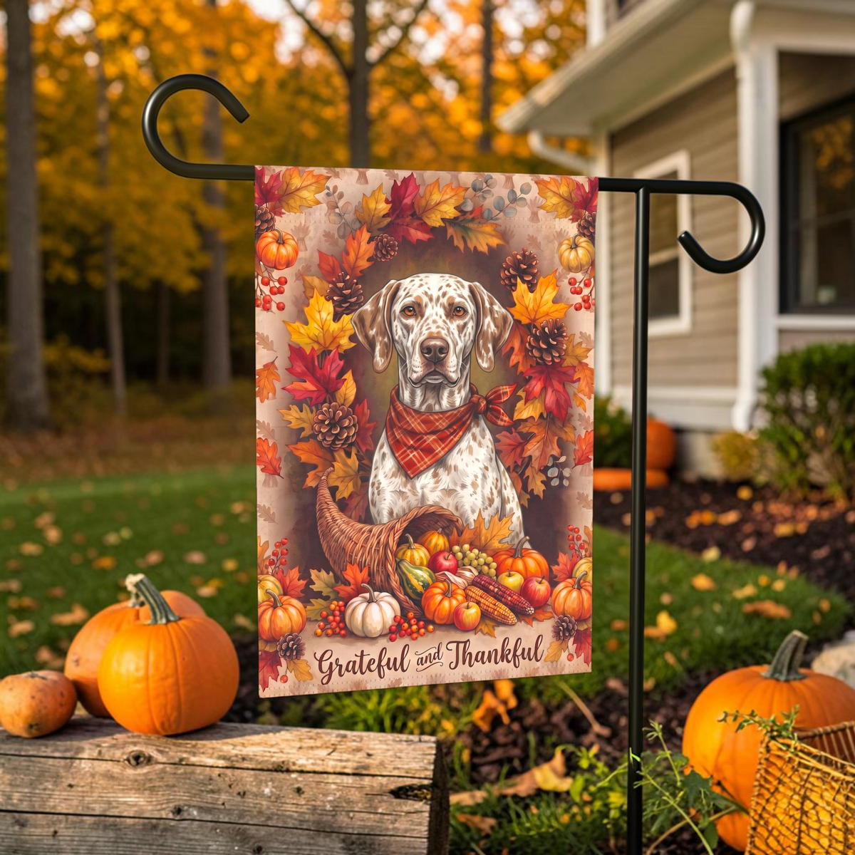 Grateful And Thankful Braque Du Bourbonnais Thanksgiving Garden Flag