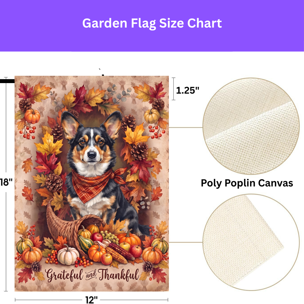 Grateful and Thankful Cardigan Welsh Corgi Thanksgiving Garden Flag