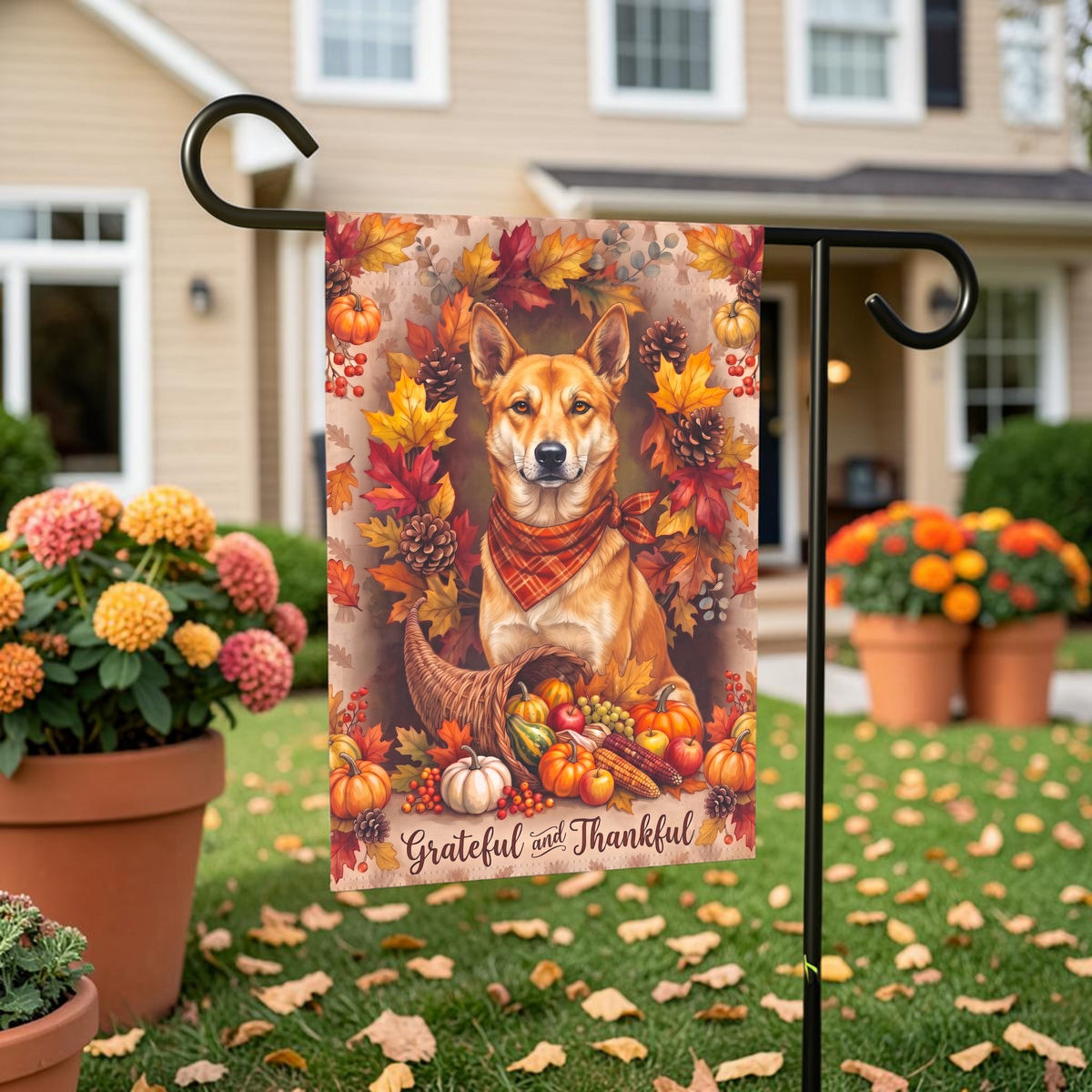 Grateful and Thankful Carolina Dog Thanksgiving Garden Flag