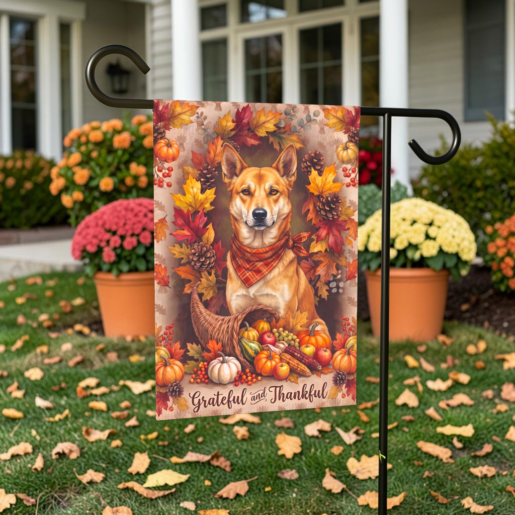 Grateful and Thankful Carolina Dog Thanksgiving Garden Flag