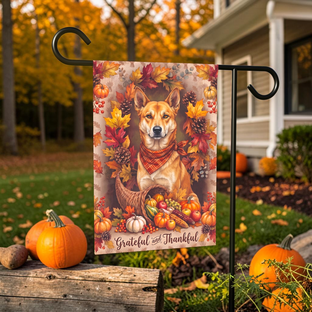 Grateful and Thankful Carolina Dog Thanksgiving Garden Flag