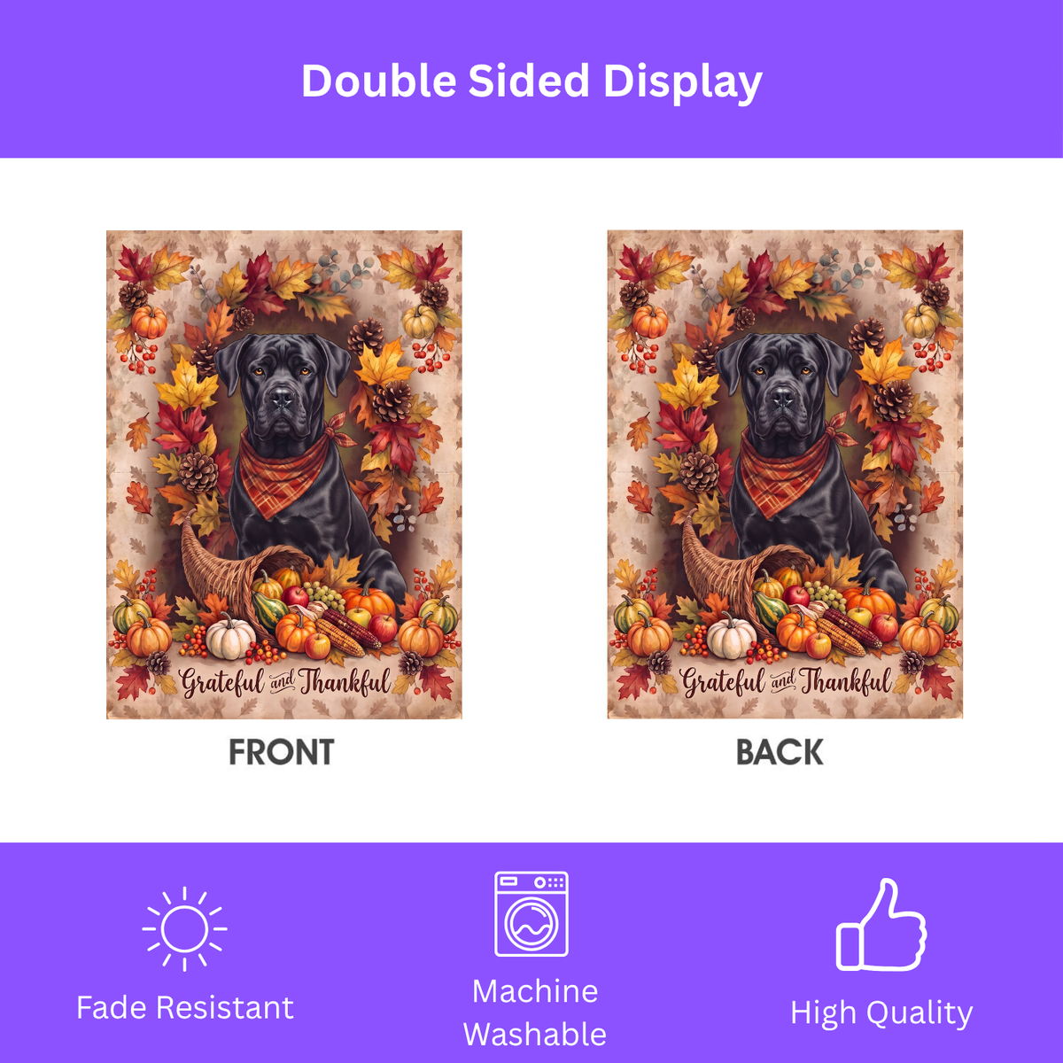 Grateful And Thankful Cane Corso Thanksgiving Garden Flag