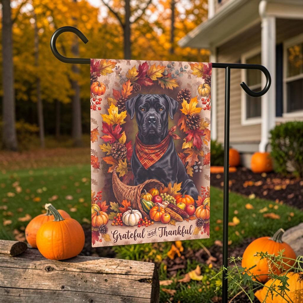 Grateful And Thankful Cane Corso Thanksgiving Garden Flag