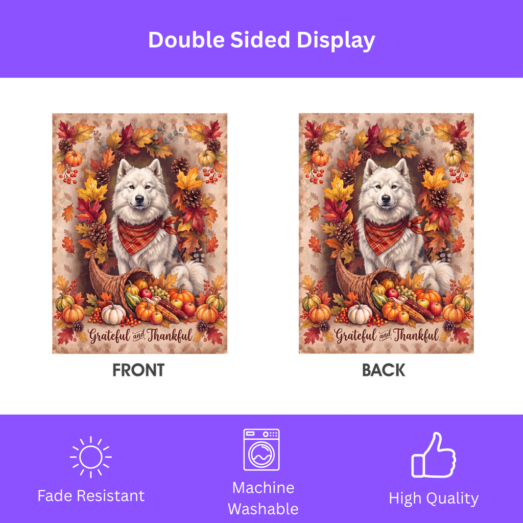 Grateful and Thankful Canadian Eskimo Dog Thanksgiving Garden Flag