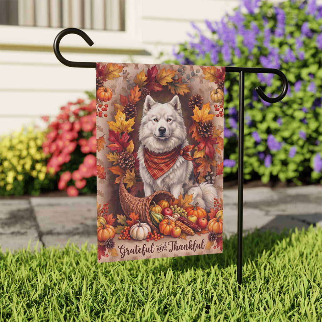 Grateful and Thankful Canadian Eskimo Dog Thanksgiving Garden Flag