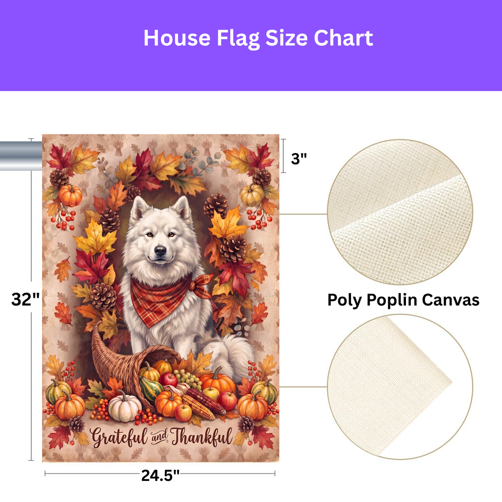 Grateful and Thankful Canadian Eskimo Dog Thanksgiving Garden Flag