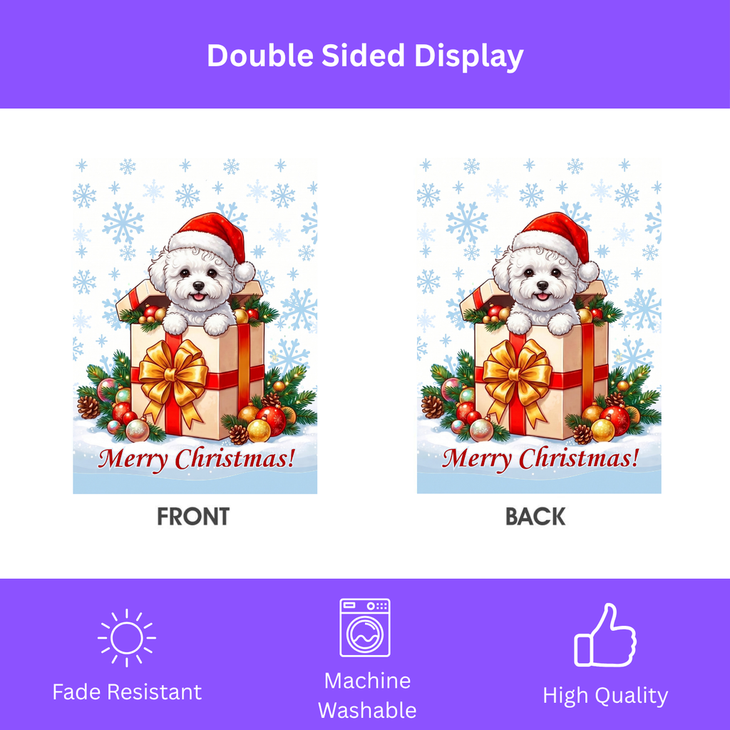 Bichon Frise and Christmas Present Garden Flag