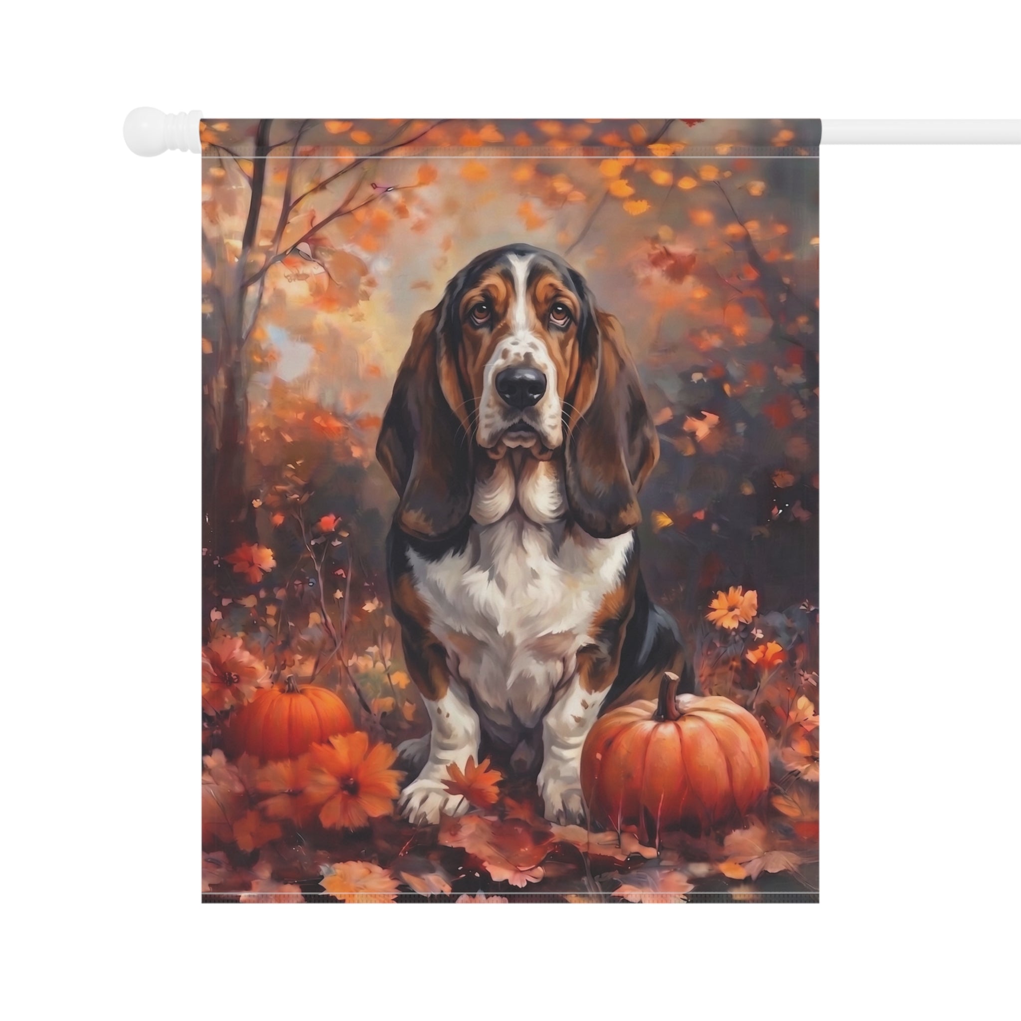 Fall Basset Hound With Pumpkins Autumn Garden Flag