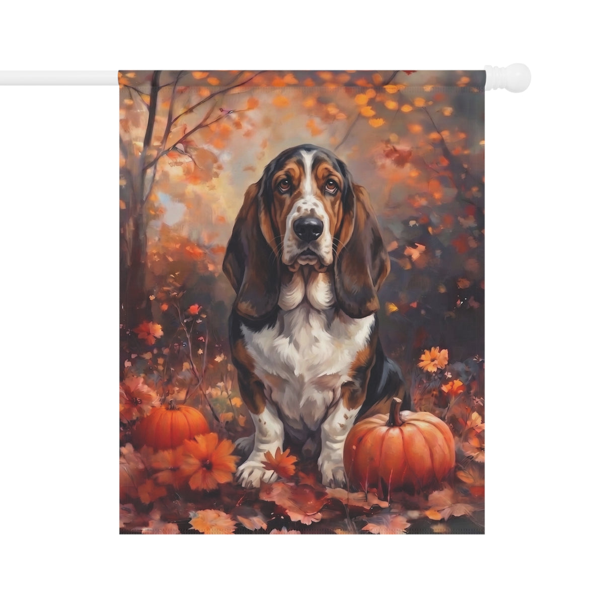 Fall Basset Hound With Pumpkins Autumn Garden Flag